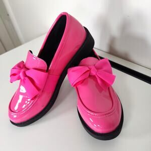 Hot Pink Patent Bow Loafers EU 40 US 8.5-9 Chunky Preppy Coquette